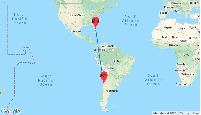 Miami to Santiago Map